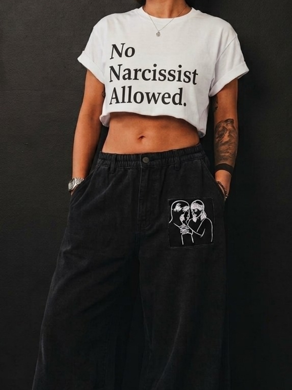 Cropped Graphic Tee - White "No Narcissist Allowed."